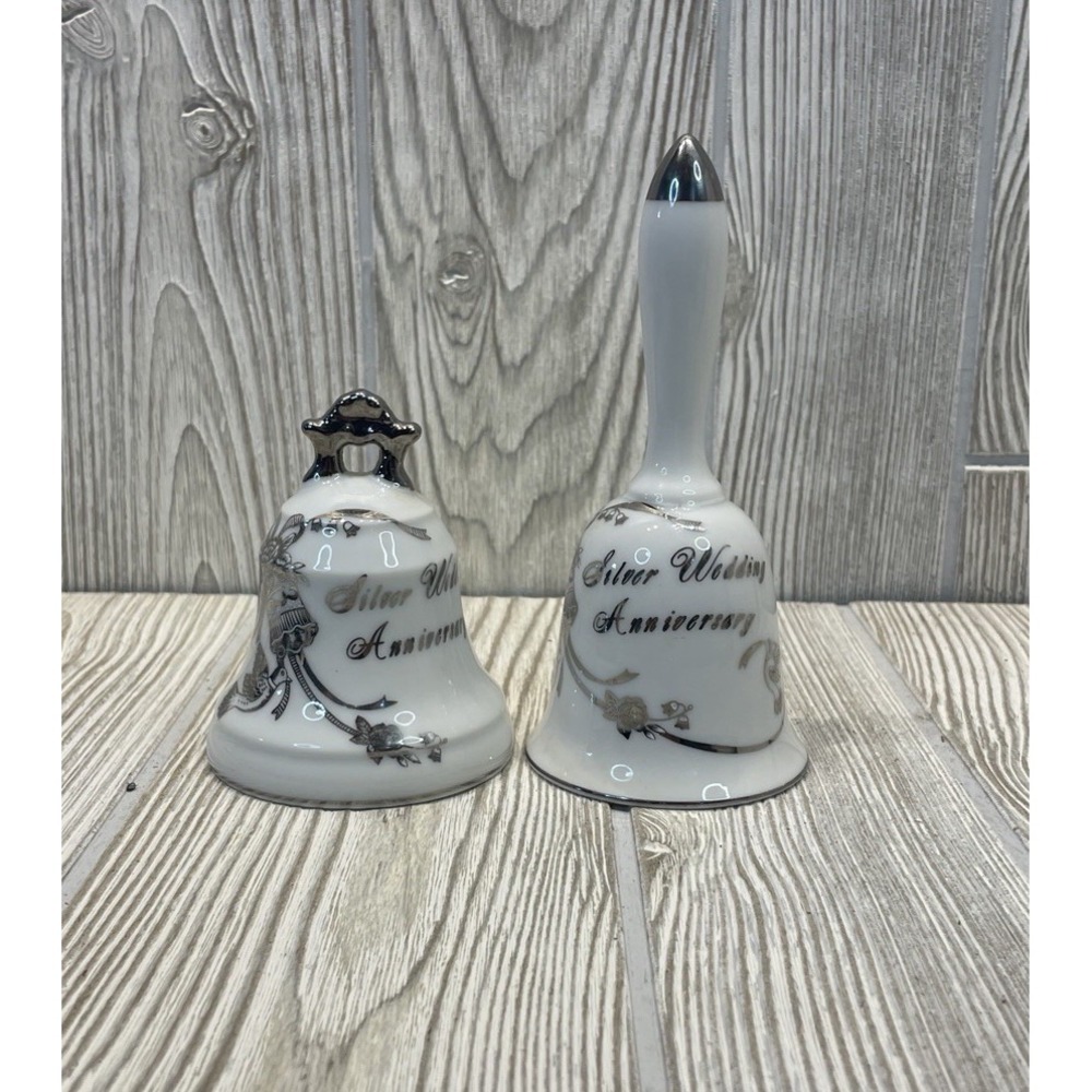 Lefton Silver Anniversary Bells Lot of 2 Wedding Gift Bell VTG Japan 03189 03184